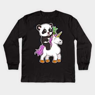 Panda Riding Unicorn Cute Magical Kids Long Sleeve T-Shirt